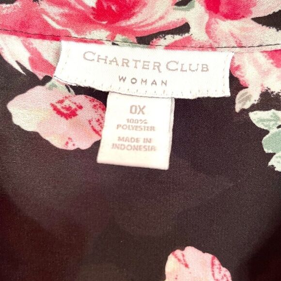 BLACK w PINK ROSES BLOUSE by CHARTER CLUB WOMAN 0X - Picture 4 of 5